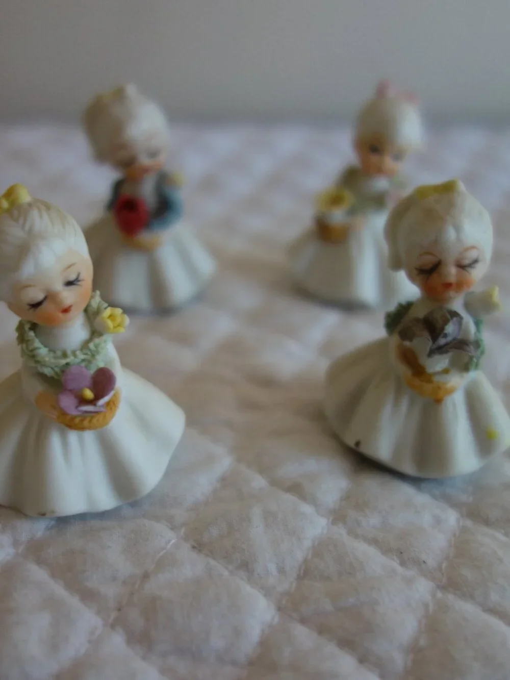 Lot of four Vntg NAPCOWARE Miniature Girls w/ flowers figurines - READ